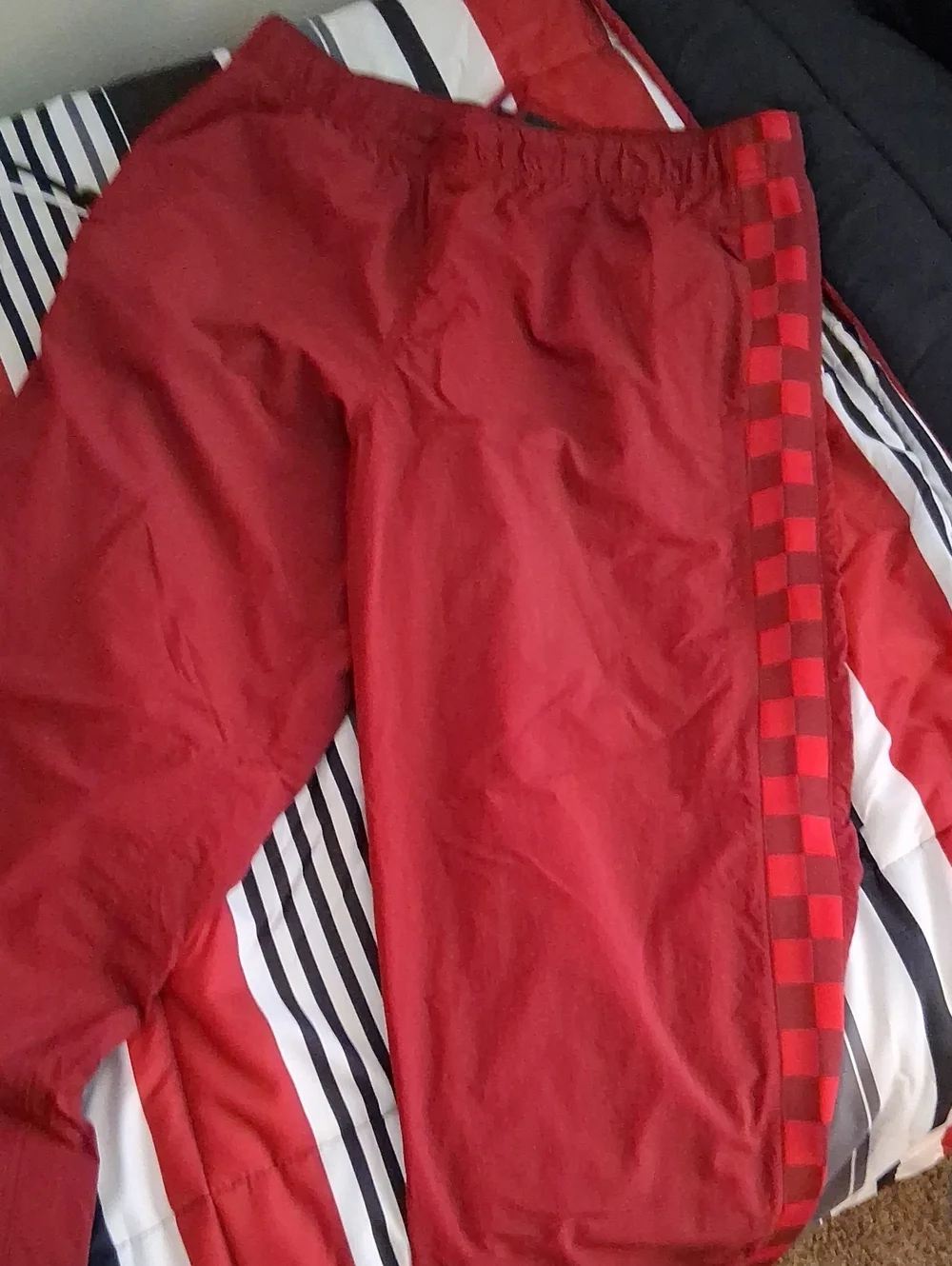 Vans Red Joggers with Checkerboard Side Stripe